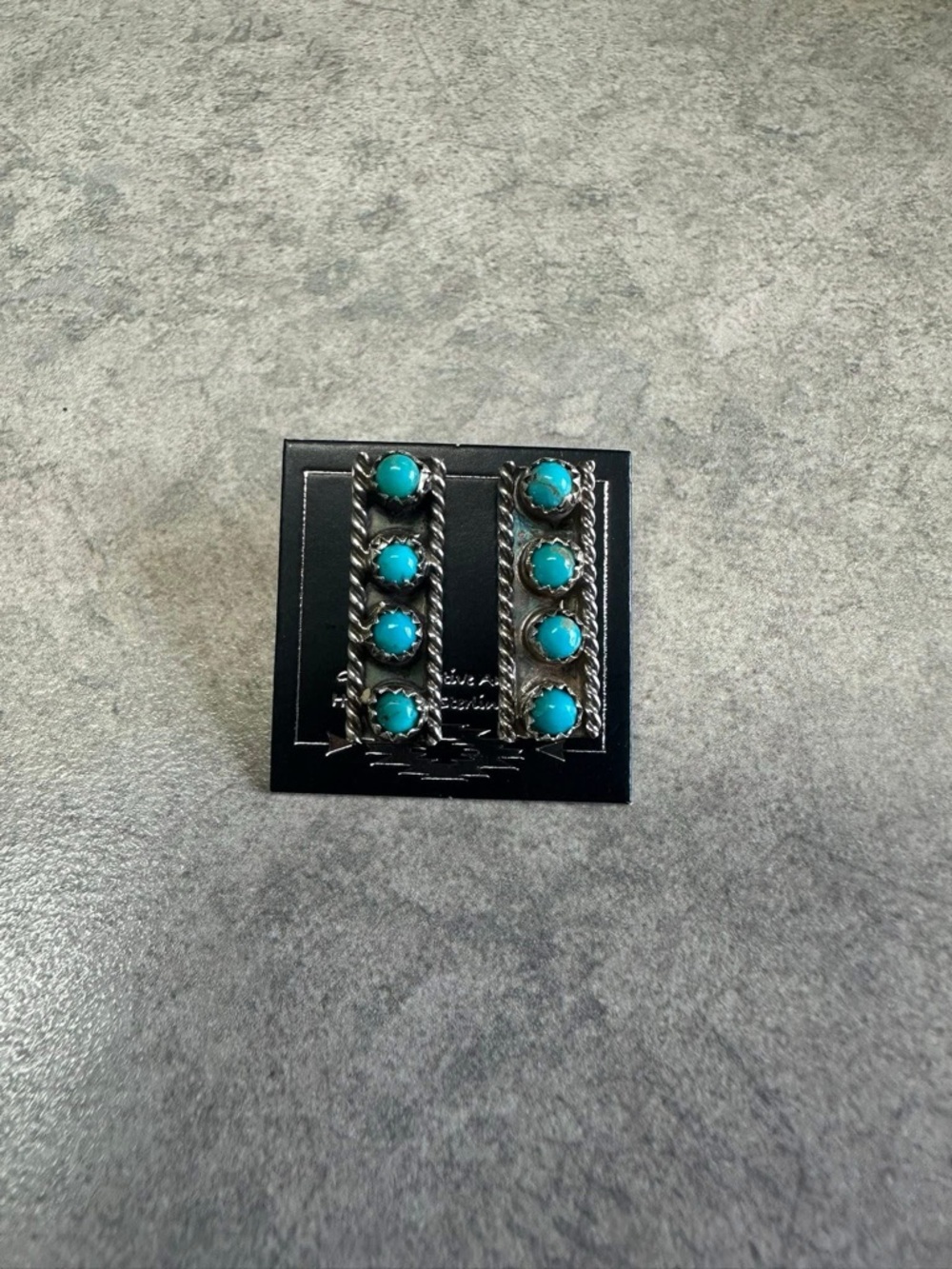 Turquoise Stone Silver-Tone Vertical Bar Earrings